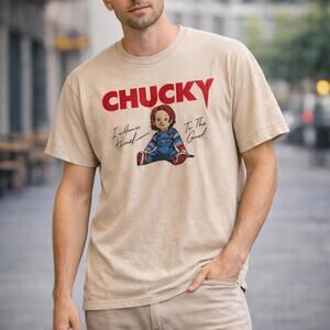 Chucky Graphic T-Shirt Beige with Red Print
